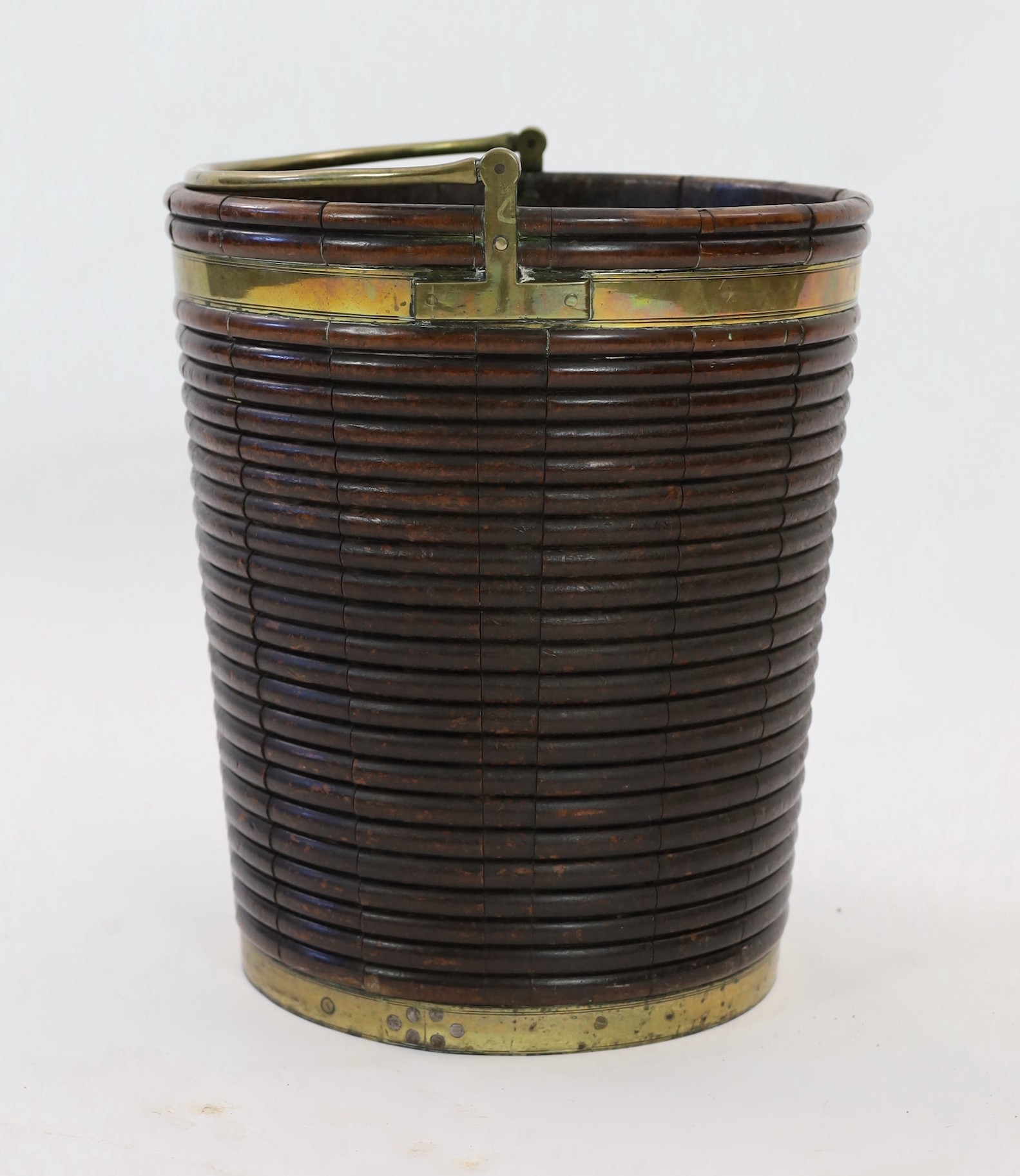A George III Irish mahogany and brass mounted peat bucket, height 43cm diameter 37cm